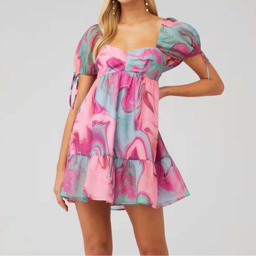 Amanda Uprichard Sicily Dress in Mystic - Pink and Blue Swirl Mini Dress